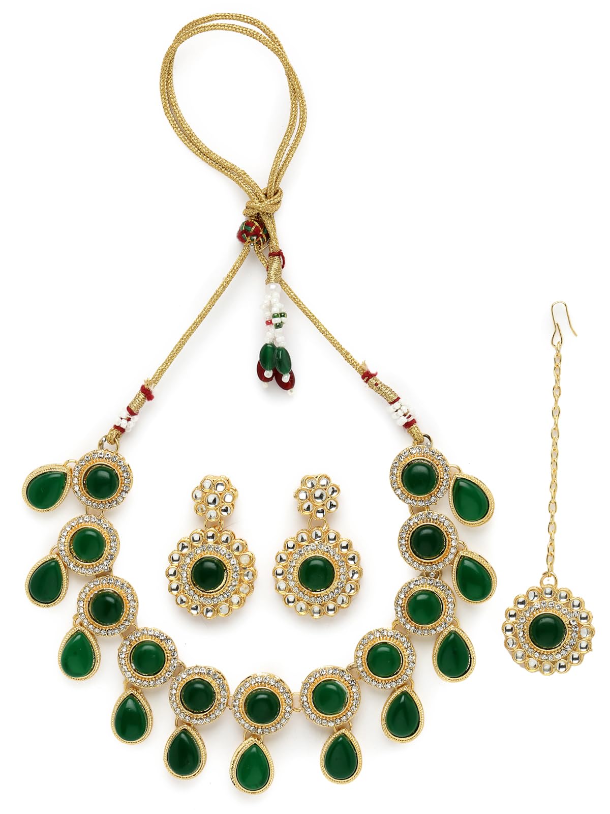 sukkhi Bewitching Drop Shaped Rani Pink Kundan & Beads Studded Choker Necklace Set For Women-picture-10