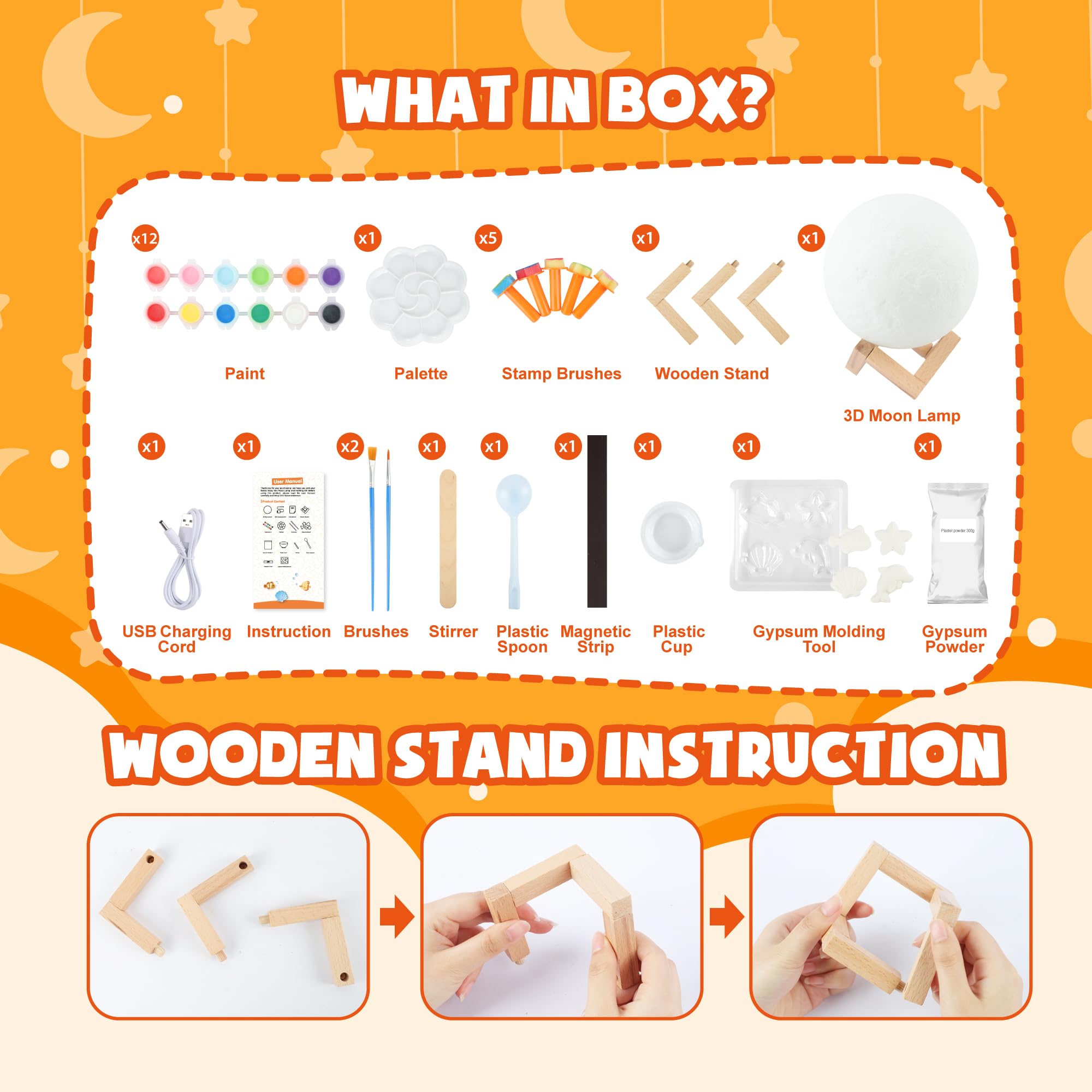 BLOT Lampada Luna Kit Pittura Bambini 3D DIY Moon Lamp Kit con Pennelli Set Pittura Lavoretti Creativi per Bambini Giocattoli Regalo di Compleanno Perfetto per Bambina 3-12 Anni