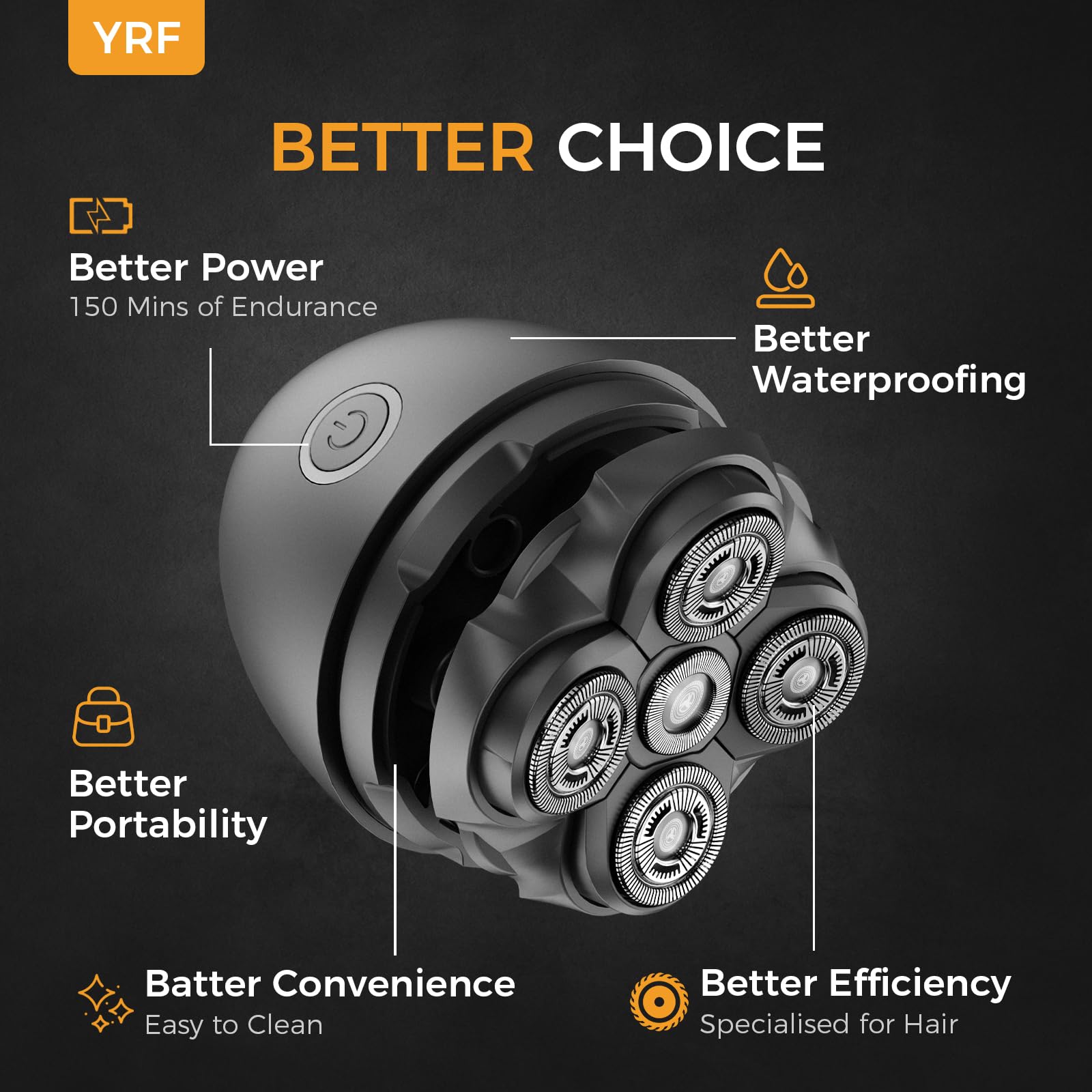 YRF Afeitadoras Cabeza Hombres, Maquina Afeitar Cabeza 5D Flexibles y Magnéticos, USB C Recargable, Autonomía de 2,5 Horas, Afeitadora Eléctrica de Cabeza para Hombres Calvos en Seco y Húmedo