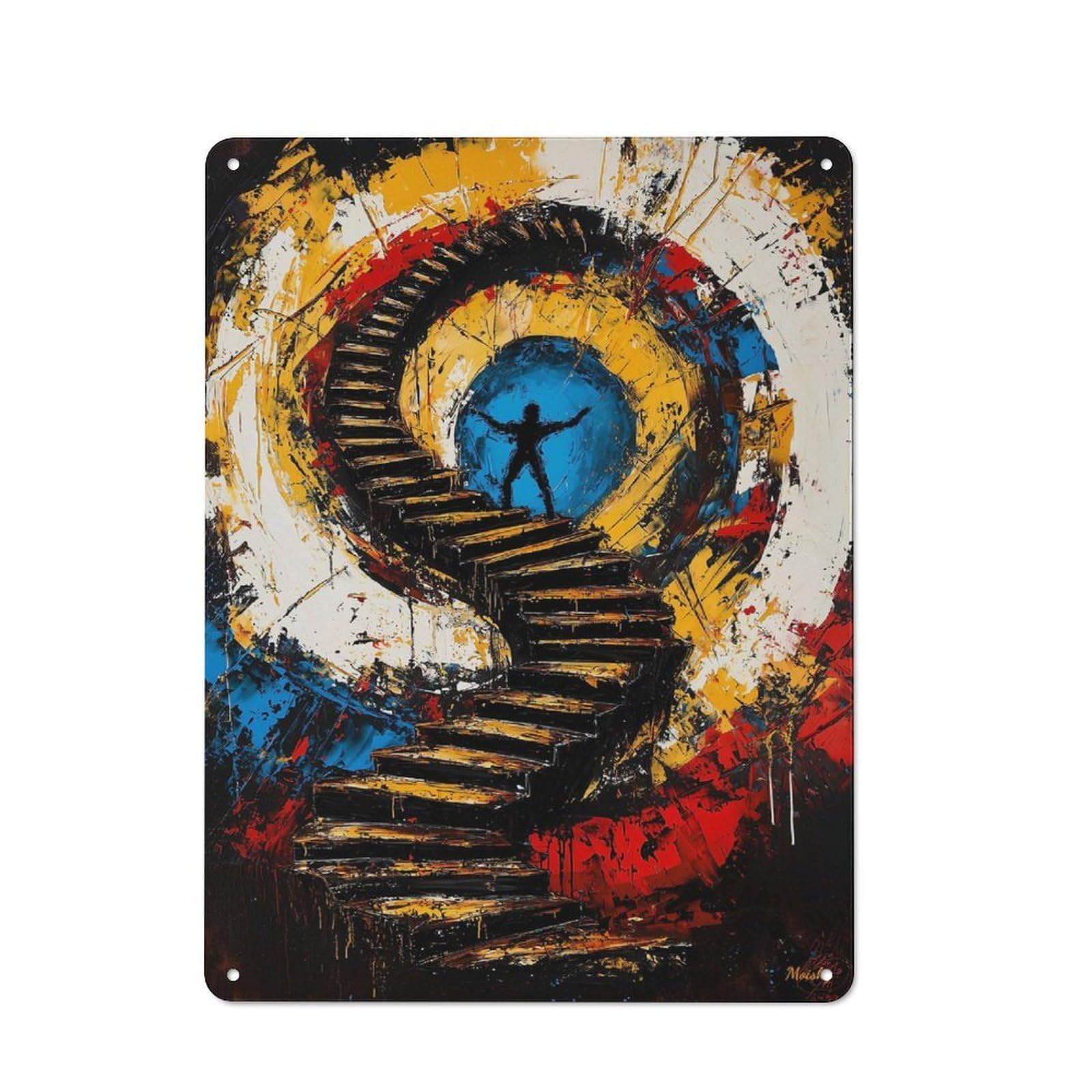 Junmoney Ascension Of The Mind – Expressionist Surreal Tin Wall Sign With Stairway Design 40X30cm, Classic Kitchen Wall Decor For Restaurant, Kitchen, Counter Or Breakfast Nook