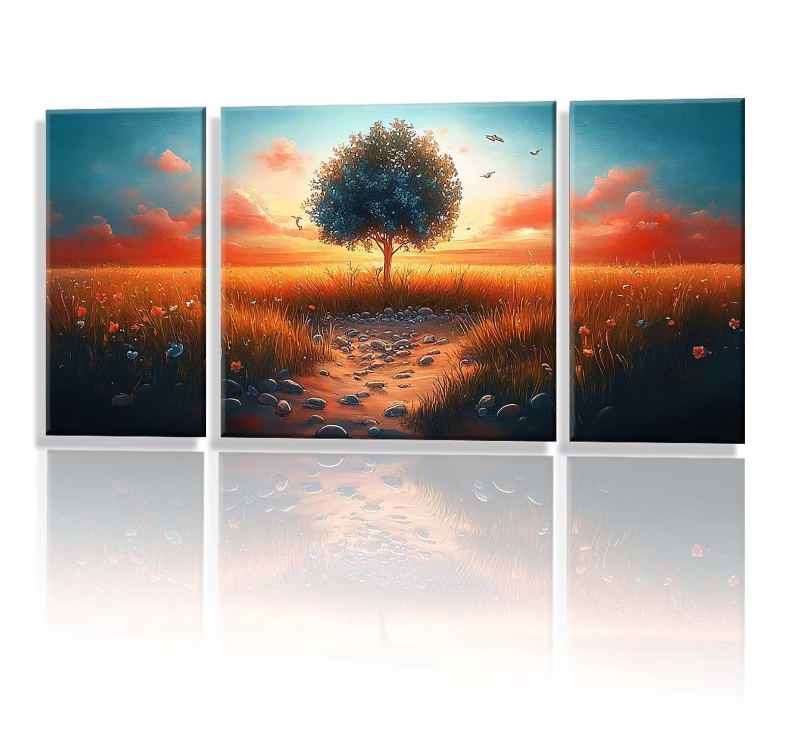 3 Pezzi Dipingere con i Numeri adulti, Paint by Numbers Albero Tramonto, Kit Lavoretti Creativi, Kit di Pittura Acrilica Fai-da-Te, con Pennello, Decorazioni Casa 70x140cm (Senza Cornice) y1s-917