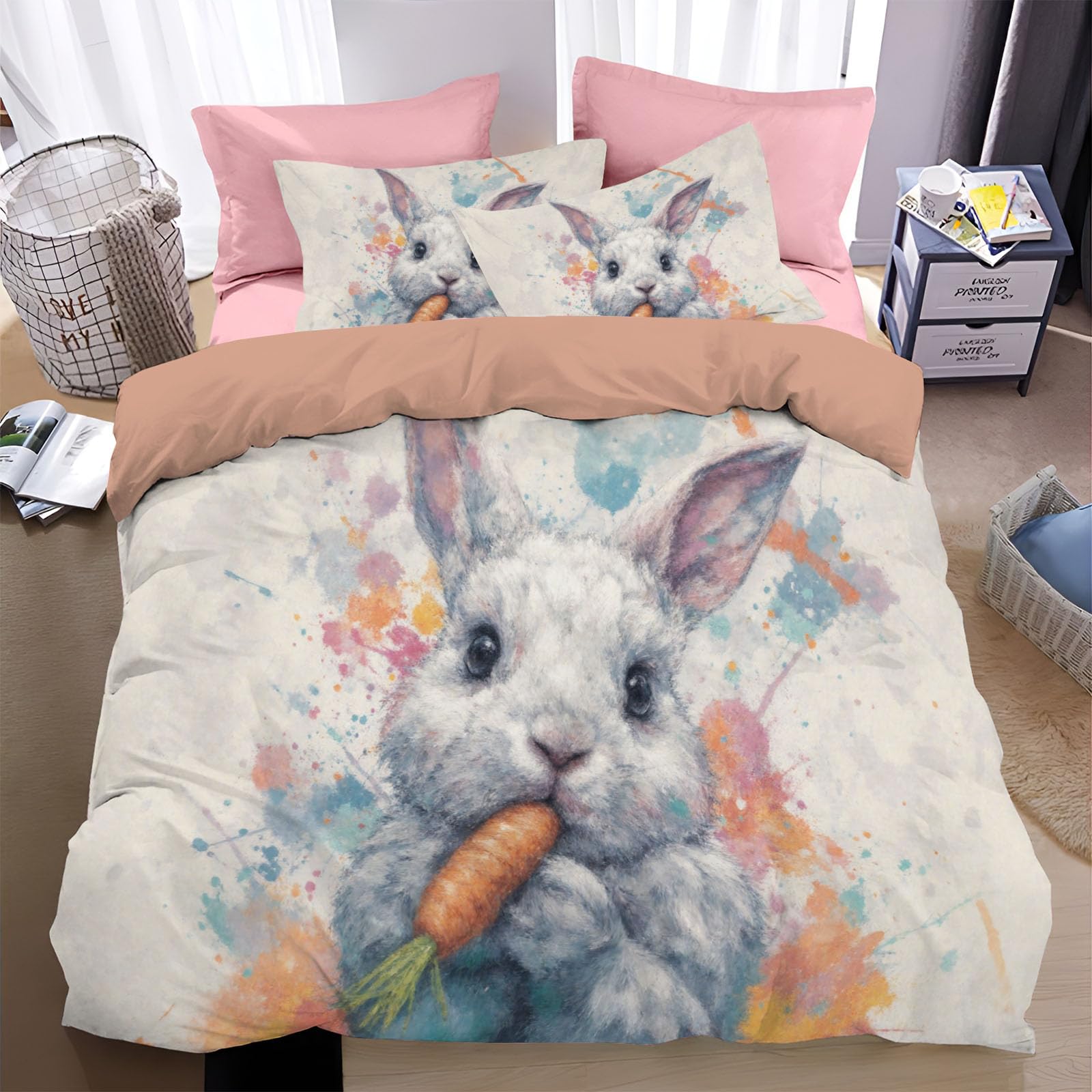 Parure de lit lapin 240x260 cm avec housse de couette style dessin animé
