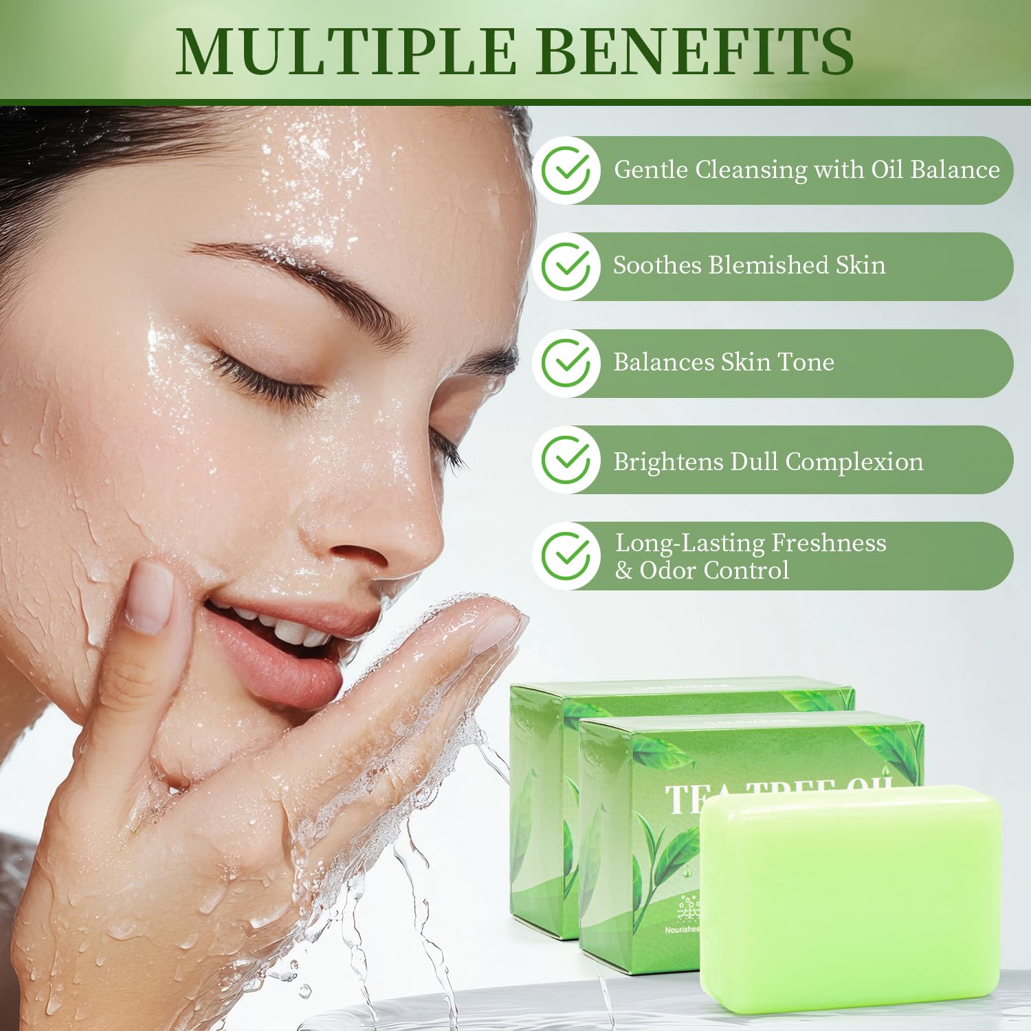 Lot De 2 Savons À L’arbre À Thé, Savon Nettoyant – Pour Visage, Corps Et Mains. Nettoyage En Profondeur, Contrôle Du Sébum, Apaisement, Hydratation Et Réparation Cutanée - 4