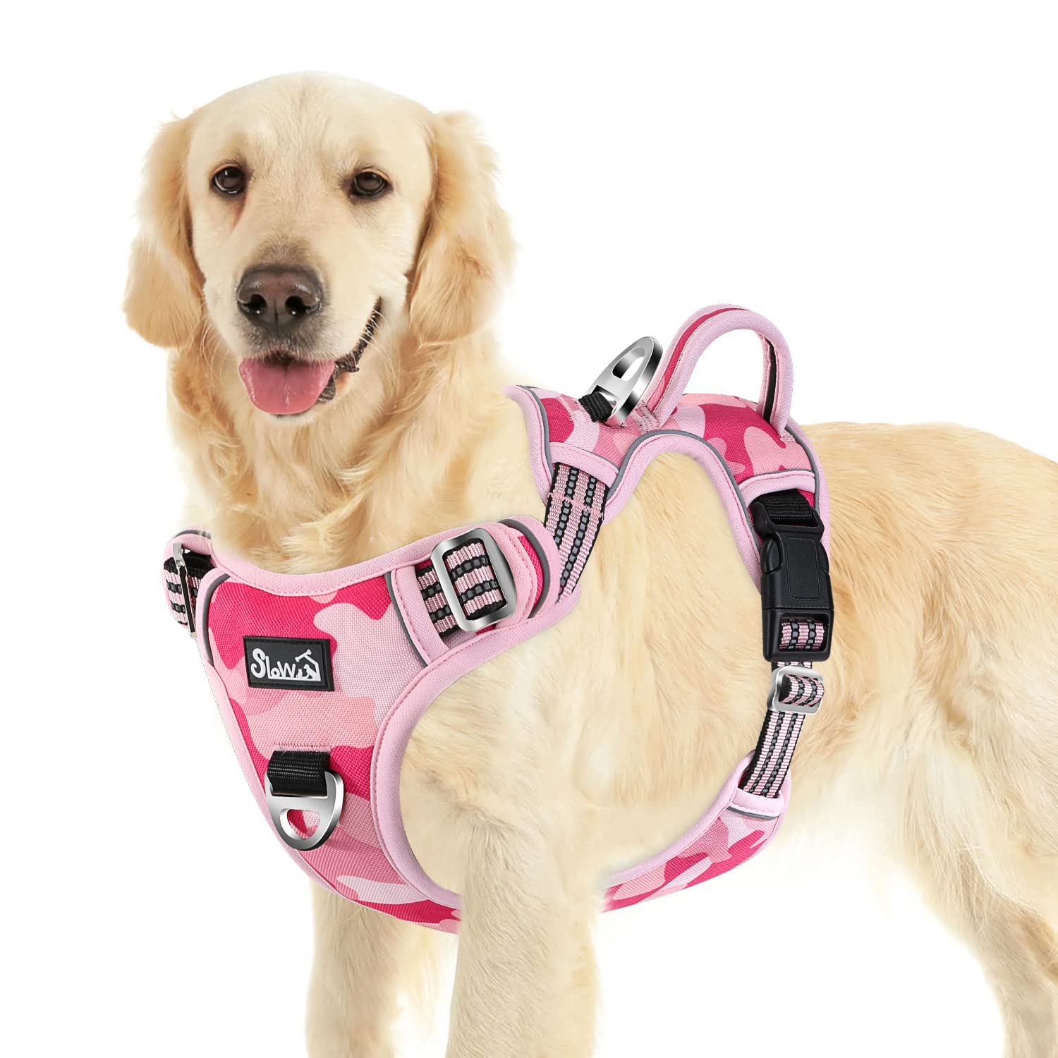 SlowTon No Pull Dog Harness, Heavy Duty No Choke Pet Harness with 2 Leash Clips and Easy Control Vertical Handle, Adjustable Soft Padded Dog Vest for