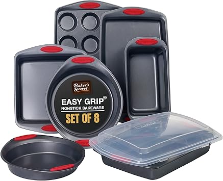 Bakeware Sets - 8 Pieces Baking Pans Set with Grip - Baking Sheets for Oven Nonstick Set, Wedding Registry Items baking dishes for oven - Nonstick pan set Kitchen Supplies, by Bakers Secret
