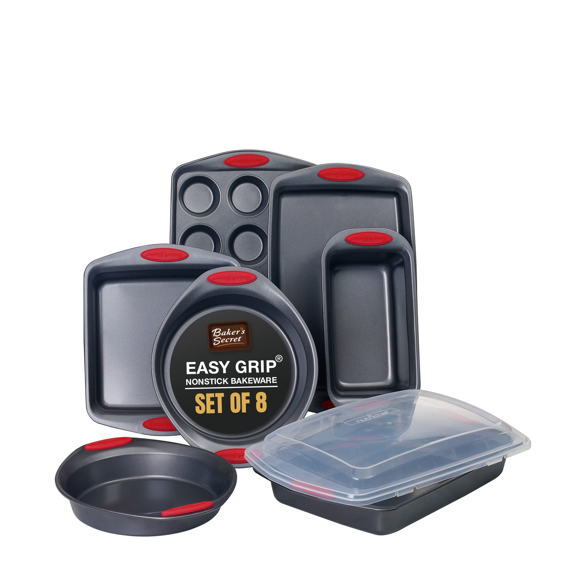 Bakeware Sets - 8 Pieces Baking Pans Set with Grip - Baking Sheets for Oven Nonstick Set, Wedding Registry Items baking dishes for oven - Nonstick pan set Kitchen Supplies, by Baker's Secret