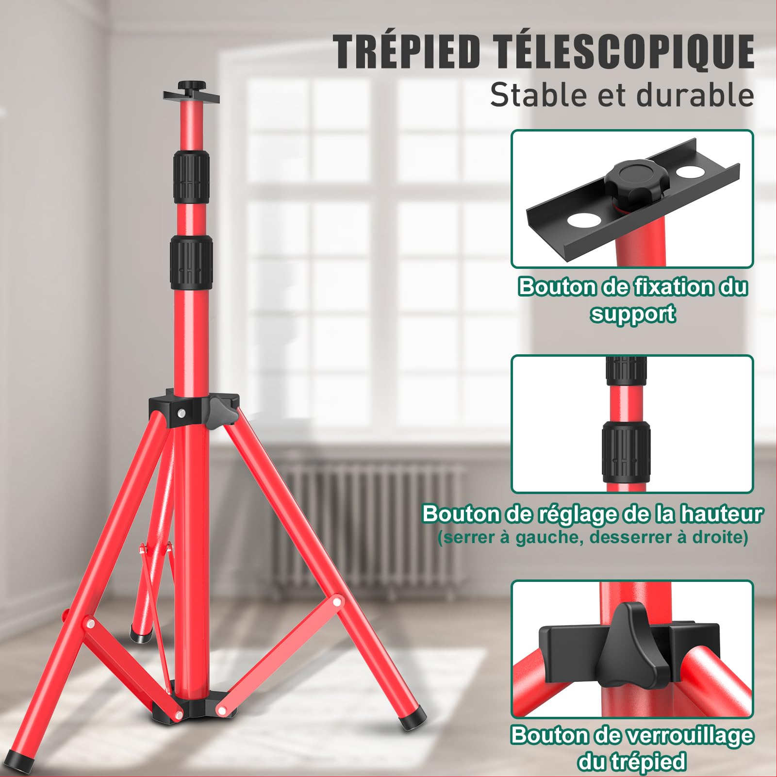 HYCHIKA Projecteur LED sur Trépieds 2 x 60W, 14,000LM Lampes de Travail à LED avec Trépied Télescopique en Métal Réglable, Étanche IP65, Rotation à 360 °, Câble 3M