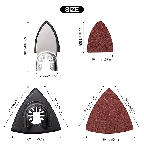 Miniatura 19 de Kit de 136 almohadillas de lijado oscilantes, contiene 6 almohadillas de lijado triangulares y 130 piezas de papel de lija multiherramienta, 60, 80