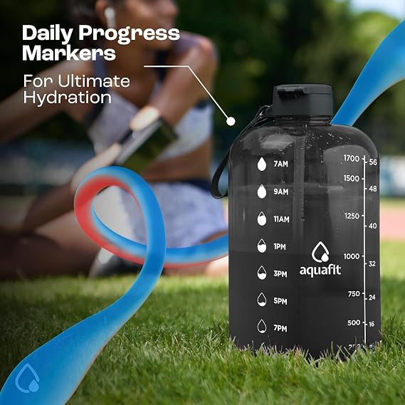 AQUAFIT 2 Pack - 2 x Half Gallon Water Bottle With Time Marker - Big Water Bottle With Straw - BPA Free Gym Water Bottle With Handle - Gallon Water Juj
