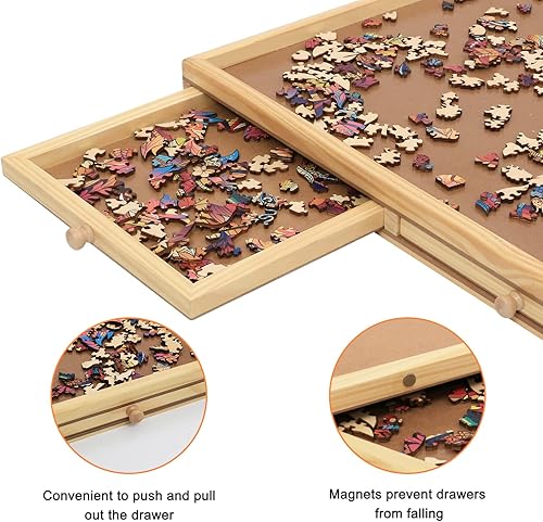 Miniatura 4 de Tablero de rompecabezas de 1000 piezas, tablero giratorio de madera con 4 cajones y cubierta, mesa de rompecabezas portátil de 32.6 x 22.2 pulgadas