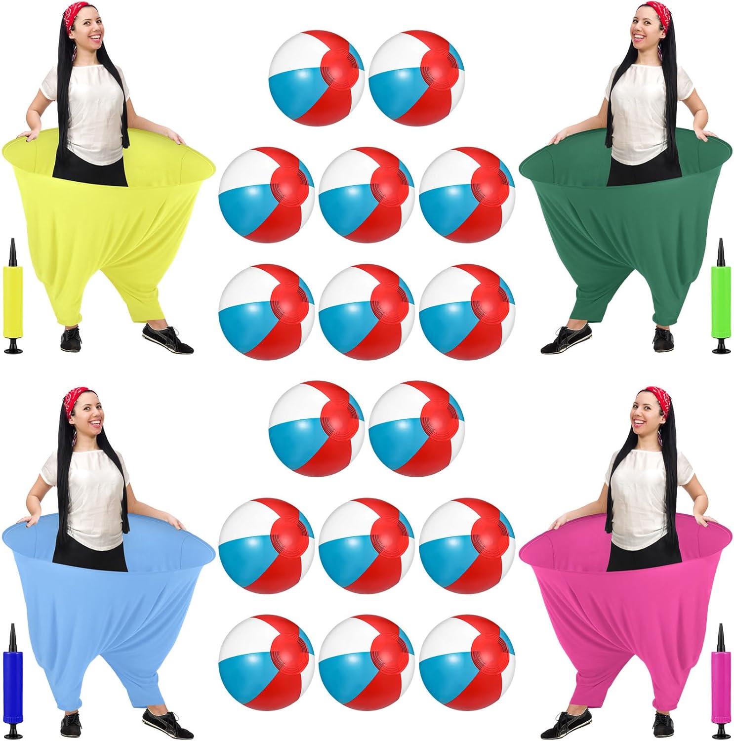 Granny Pants Outdoor Game, Hilarious Inflatable Ball Relay Set with Granny Giant Stretchy Pants, Balls and Pump, Team Relay Family Reunion Party Field Game Set