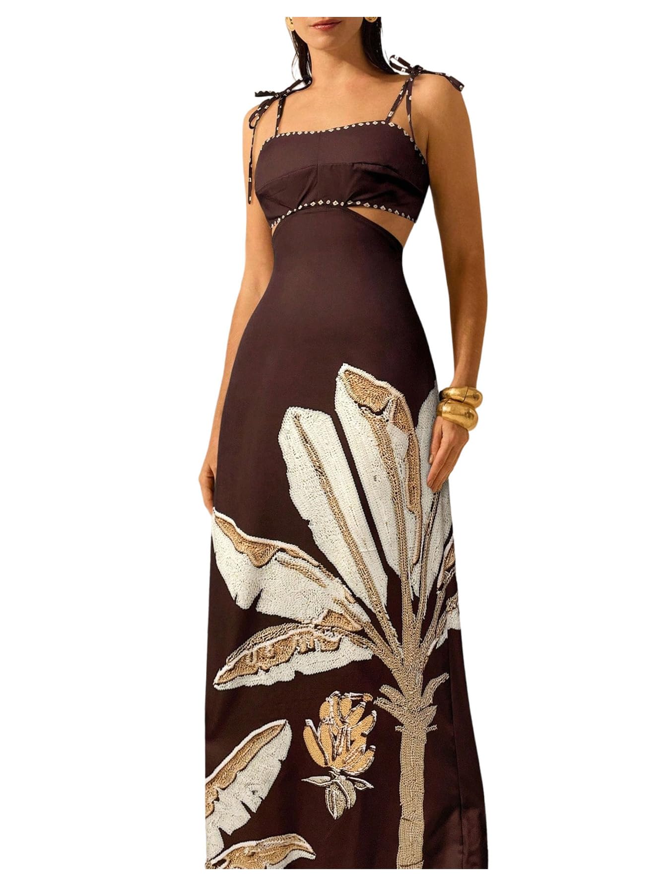 SOLY HUX Women's Summer Maxi Dress Tropical Cut Out Backless Cami Sundress