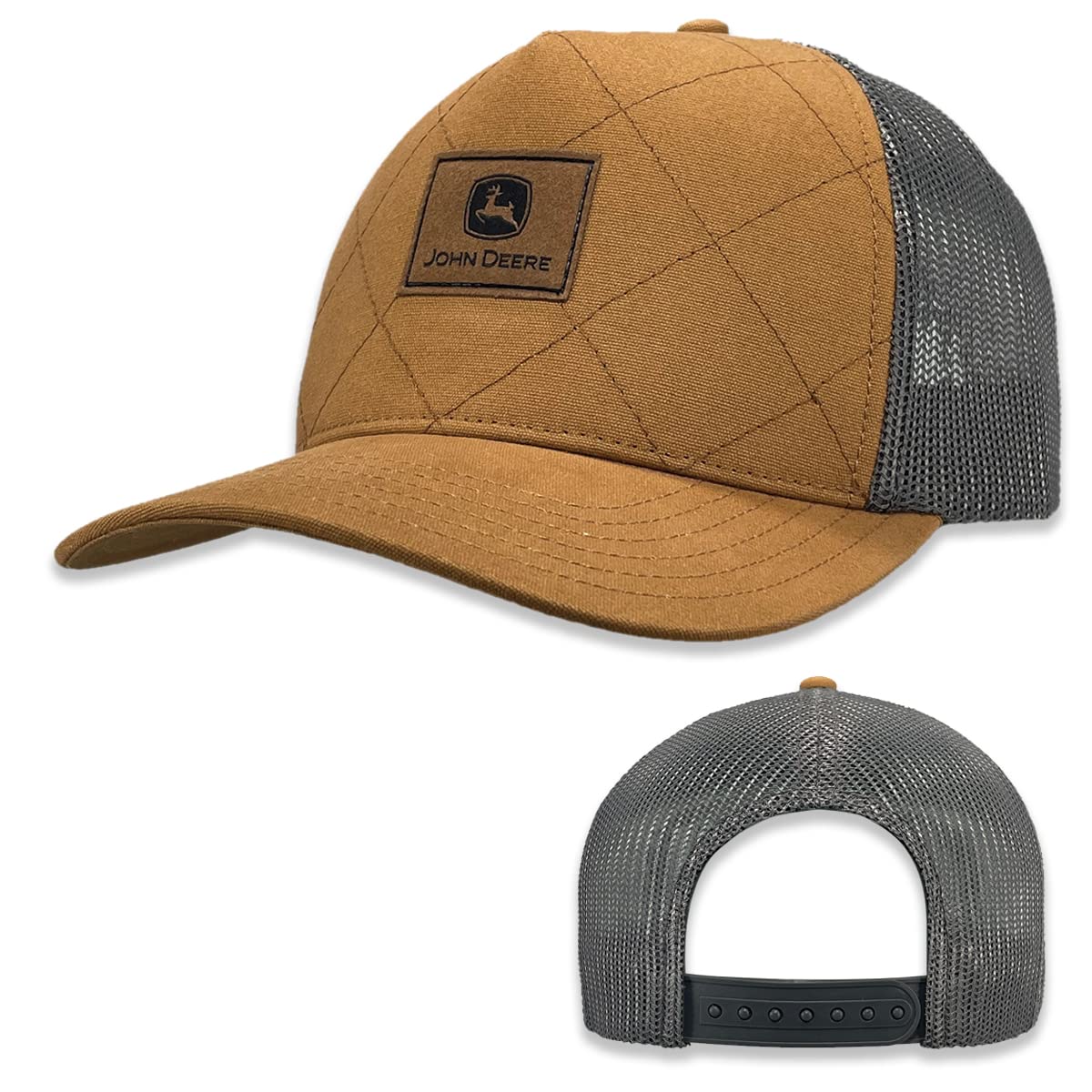 John Deere Men's Brown Quilted Foam-Backed Light Weight Cotton Canvas Mesh Back Trucker Hat