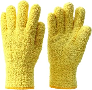 Microfiber Dusting Gloves for House Cleaning, Dusting Mitts Reusable for Window-Blinds, Lamps, Mirrors, Book, Plants, Automotive Interior -1 Pair/Yellow