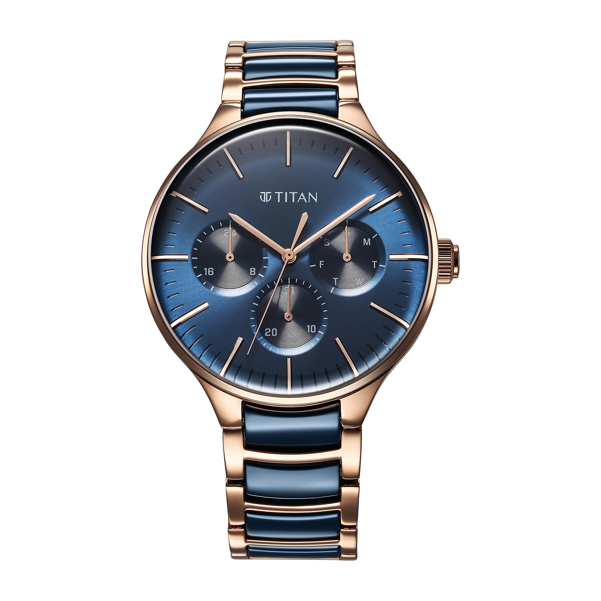 Ceramic Fusion Quartz Multifunction Blue Dial with Two Toned Color Stainless Steel Strap Watch for Men-90148KD04/NT90148KD04-image-18