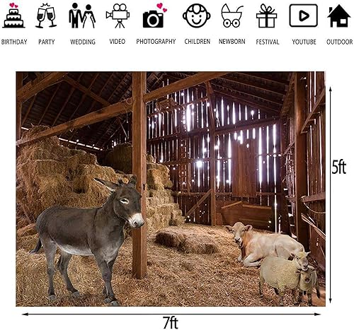 Miniatura 5 de 7 telón de fondo de la natividad de granero viejo – heno de paja granja occidental de la granja de pesebre de Jesús Hayloft escena del bebé recién