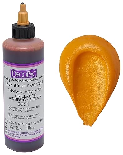 DecoPac Neon Bright Orange Airbrush Color naranja para coloración alimentaria, apto para alimentos, naranja, 8 onzas
