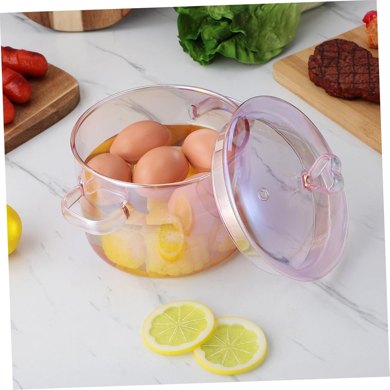 DOITOOL 1.5L/51oz Pots for Cooking on Stove,Heat Resistant Simmer Pot,Kitchen Saucepan Soup with Lid,Handmade Glass Cookware,Clear for Cooking Pasta,Soup,Milk,Baby Food