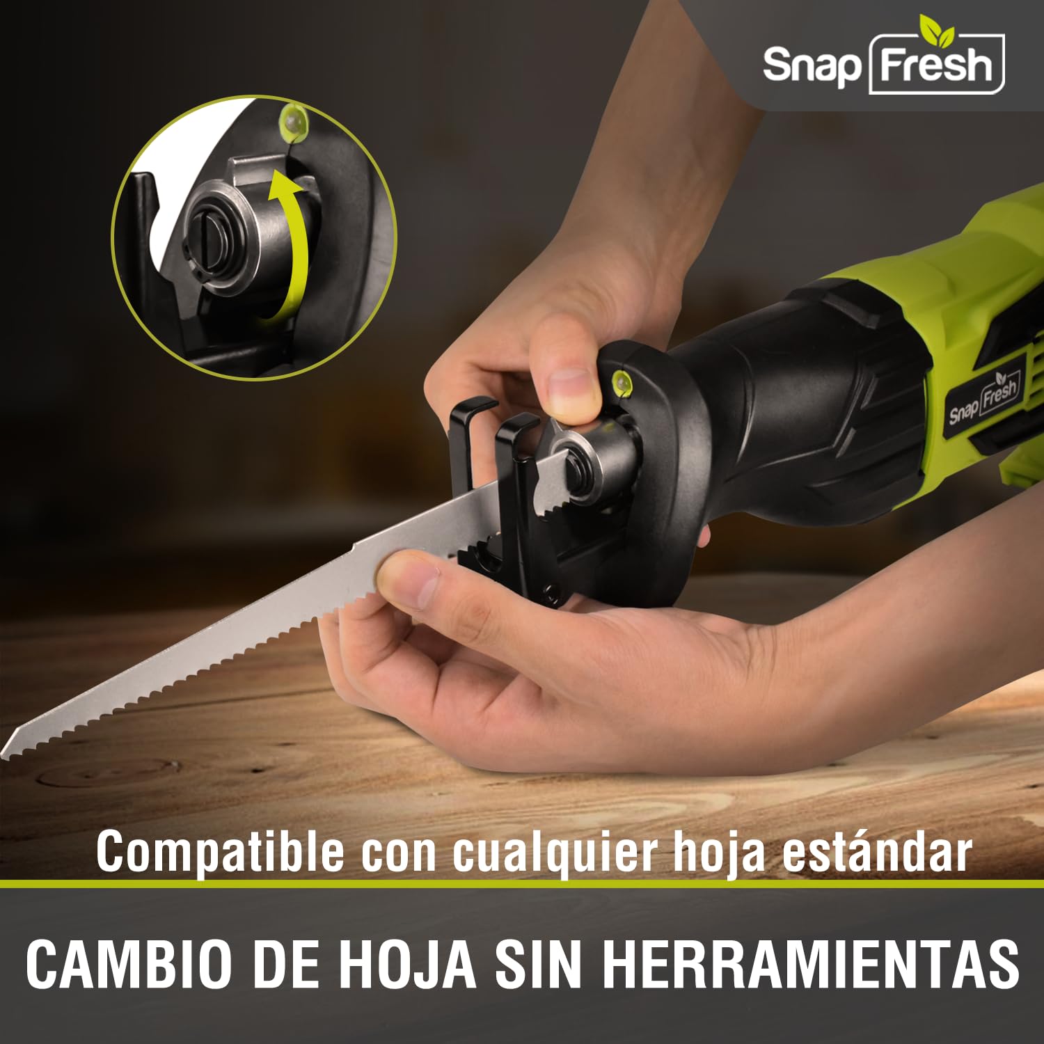 SnapFresh Sierra de Sable Inalámbrica de 20V – Herramienta Oscilante con Carrera de 25 mm y 3000 SPM para Corte de Madera, Metal y Plástico – Incluye Batería y Cargador Rápido