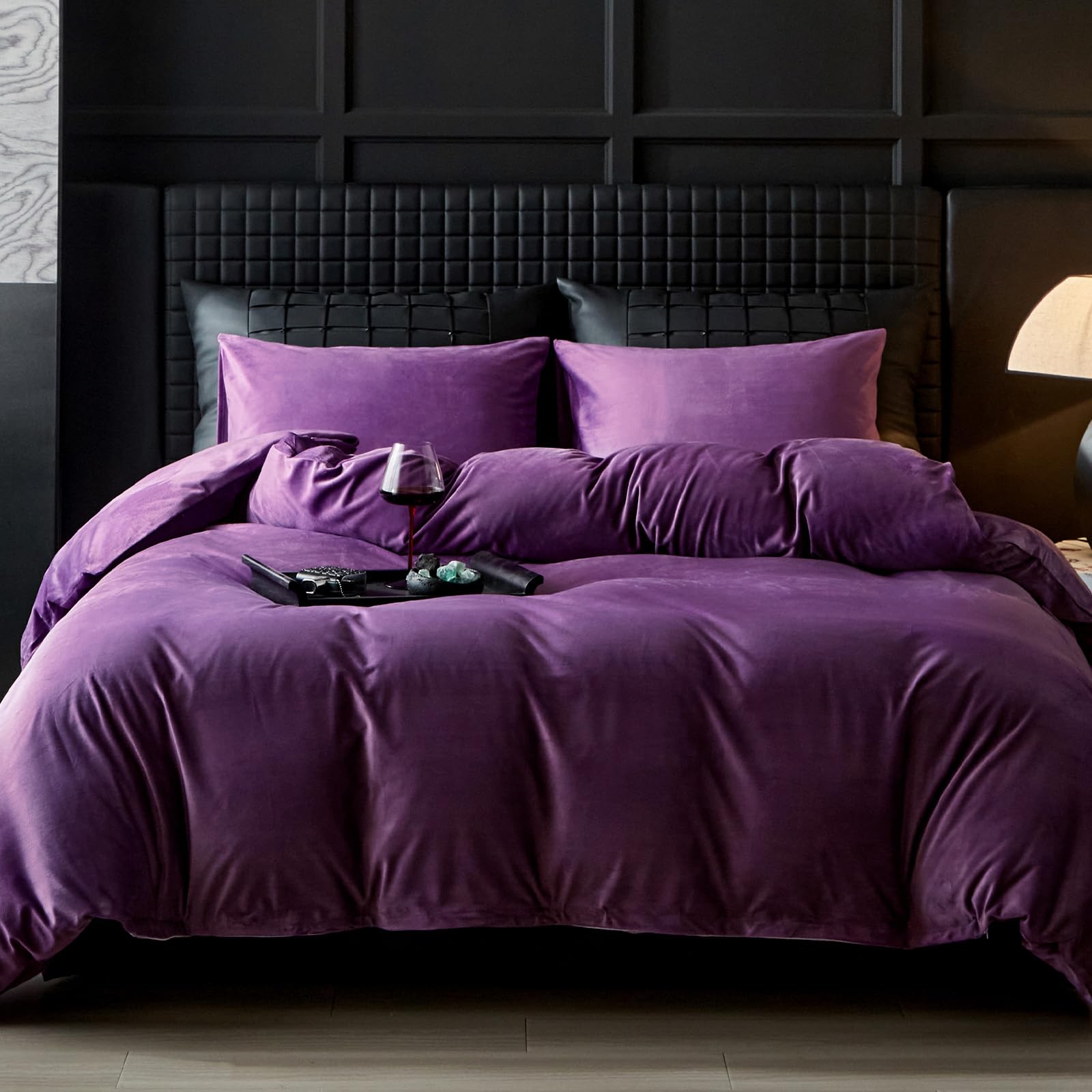 Photo 1 of WARMDERN Purple Flannel Velvet Queen Duvet Cover Set