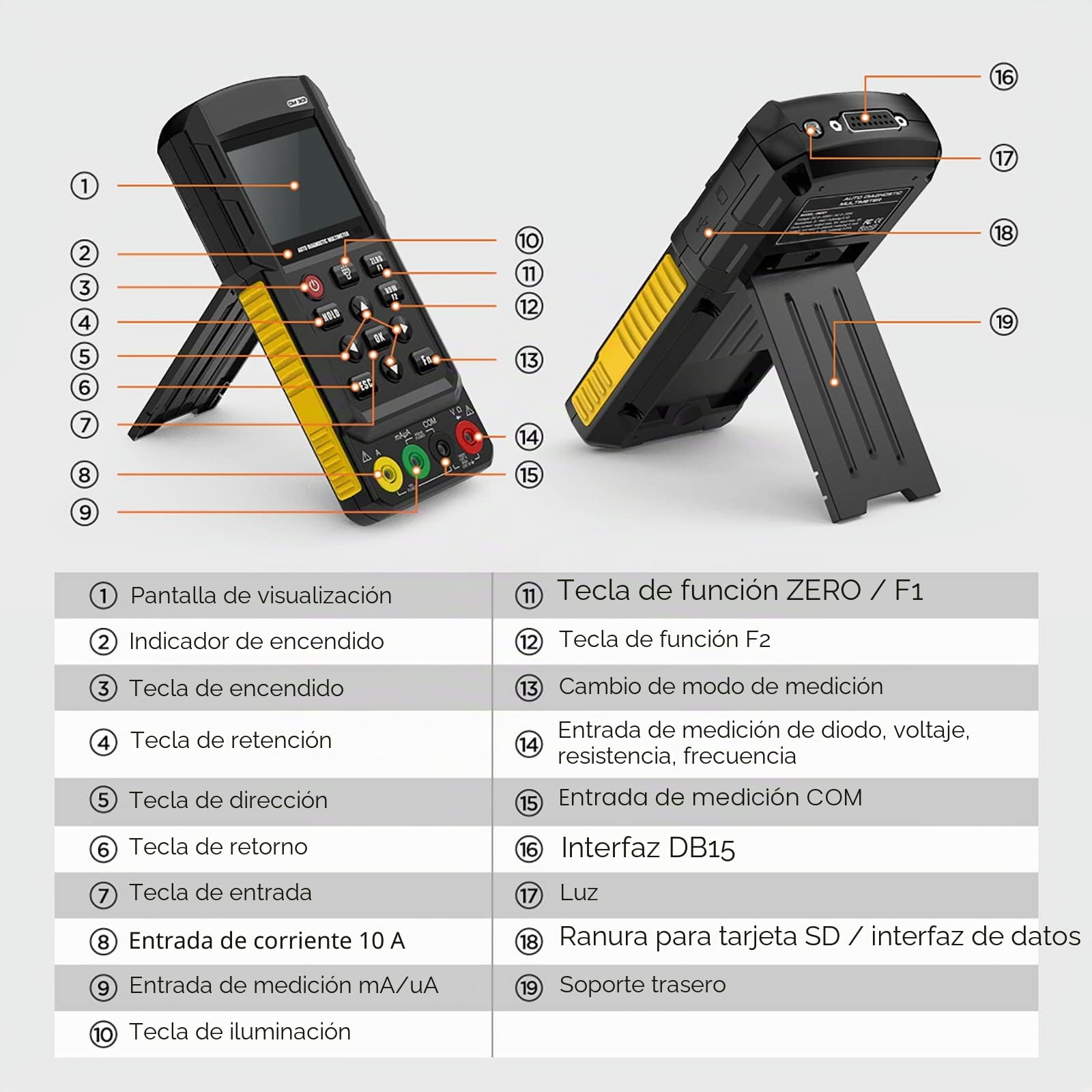 Multímetros eléctricos DM303 Multímetro de diagnóstico automático para voltaje,corriente,medición de resistencia, osciloscopio,circuito,arranque,señal de lgnición,prueba de inyector multilingüe
