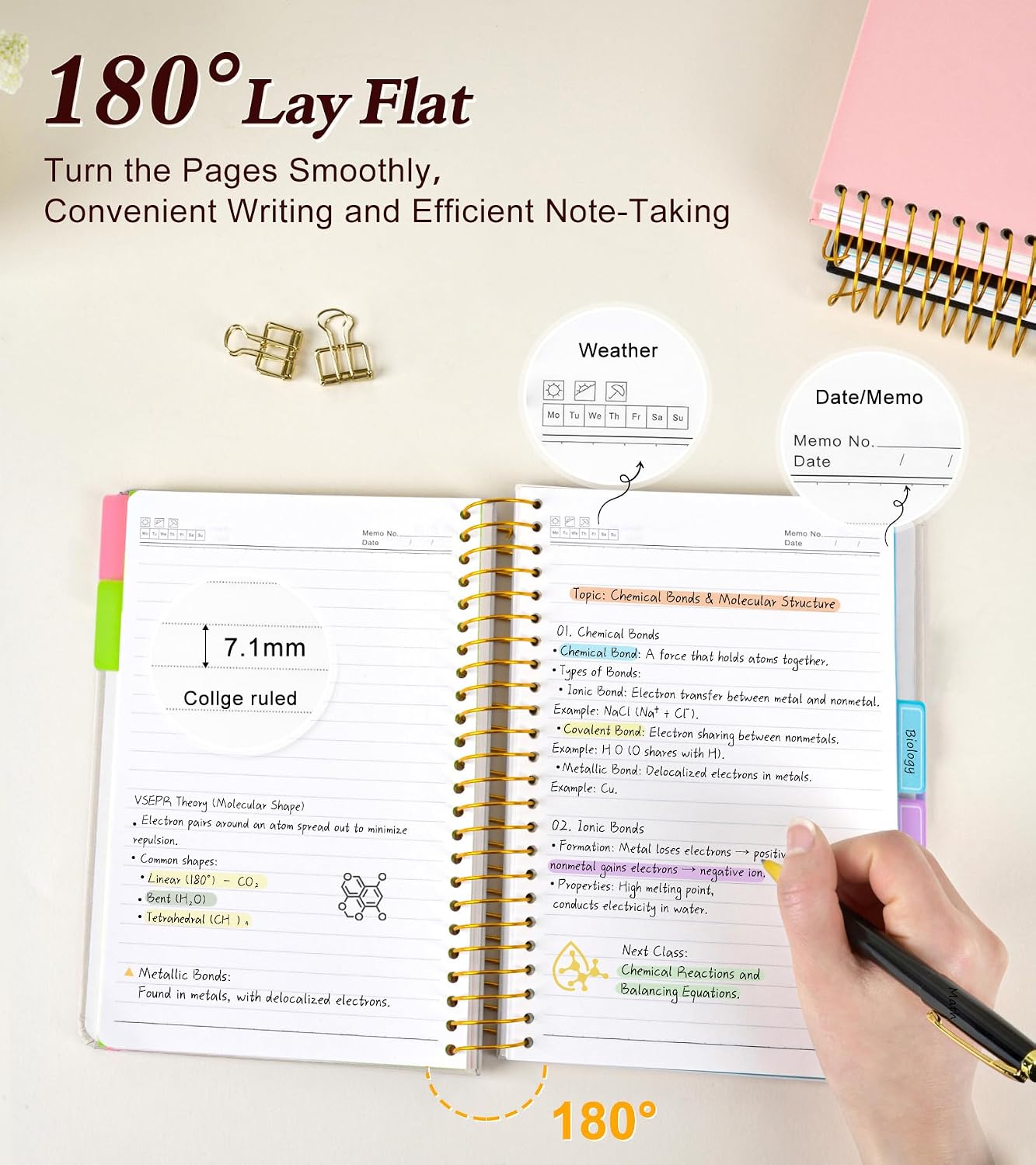 5 Subject Notebook College Ruled 240 Pages, A5(5.8"x8.3") Hardcover Spiral Notebook with Removable Dividers Tabs, Lined Spiral Journal Notebook for Women, Notebooks for Work School，ButterflyBouquet thumbnail