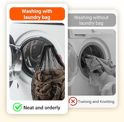 Miniatura 5 de Meeall Paquete de 2 bolsas de malla para lavandería, plegables, resistentes, grandes, para lavandería o viajes, con cierre de cordones, color blanco