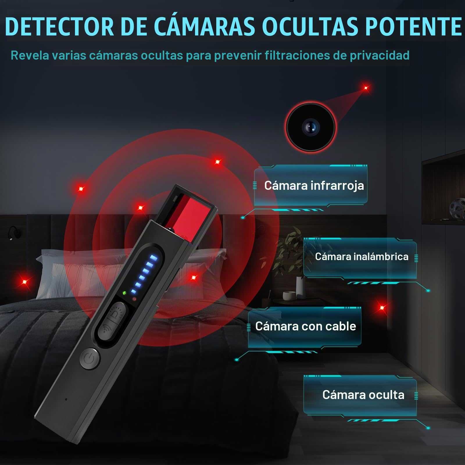 MCJ Detector de Cámaras Espía Profesional X13 | Escáner RF y Lentes para Rastreadores GPS, Micrófonos Ocultos y Cámaras Nocturnas Seguridad Hogar/Oficina/Viajes
