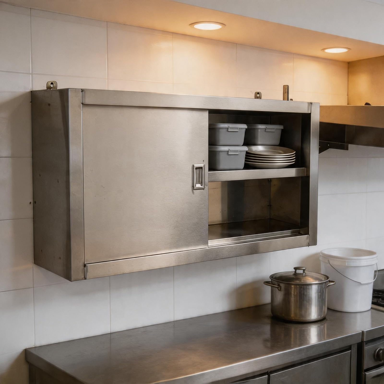Hängeschrank Küche aus Edelstahl - Wandhängeschrank mit Schiebetüren - Küchenhängeschrank 100/120cm Breit - Rostfreier Mehrzweckschrank für Gastronomie, Labor & Werkstatt(120x35x64cm)