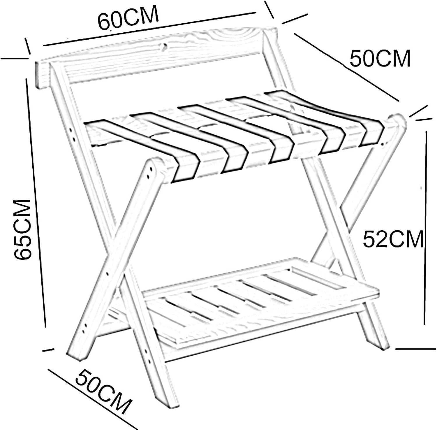 Luggage Rack,Luggage Rack Guest Room Wood Suitcase Stand, Easy To Carry Double Layer Storage Rack Foldable Bathroom Rack Pine With Backrest Bearing Capacity 50kg Space Saving for Bedroom Hotel(Natural)