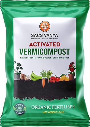 SACS Vanya Activated Vermicompost - 5kg | Bio Fertilizer for Home Garden | Npk Booster Compost for Plants | Organic Manure from Cow Dung| Potting Soil Mix for Pot Plants