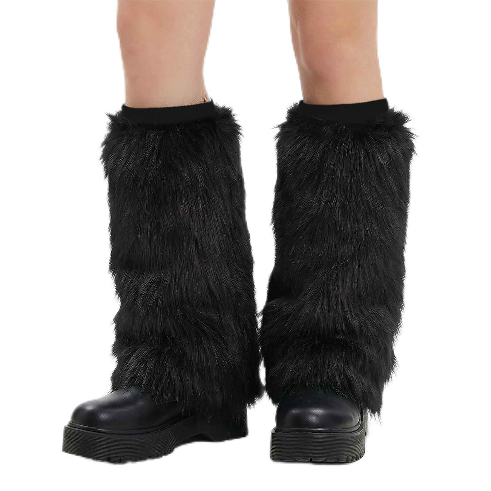Faux Fur Leg Warmers for Women, Furry Boot Covers Soft Fuzzy Y2K Leg Warmers with Faux Fur Style for Halloween Costumes, Cosplay, Parties, Rave Festivals and Winter Looks