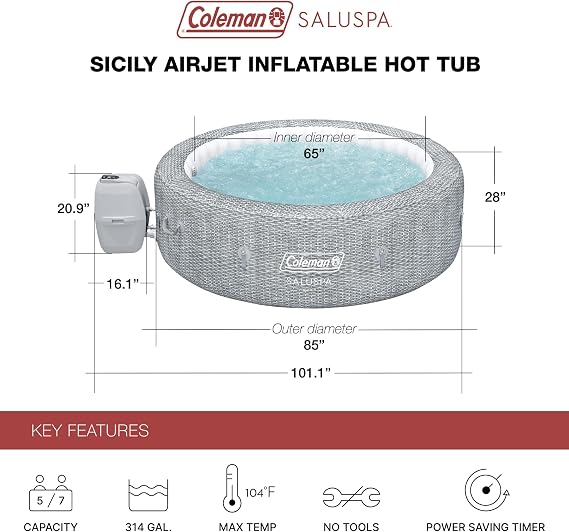 Coleman Sicily AirJet Inflatable Hot Tub with 180 Soothing Jets Bundled with 2 Bestway Underwater Non-Slip Pool & Spa Seat with Adjustable Legs