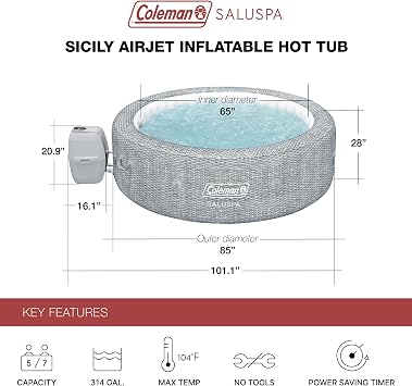 Coleman Sicily AirJet Inflatable Hot Tub with 180 Soothing Jets Bundled with 2 Bestway Underwater Non-Slip Pool & Spa Seat with Adjustable Legs