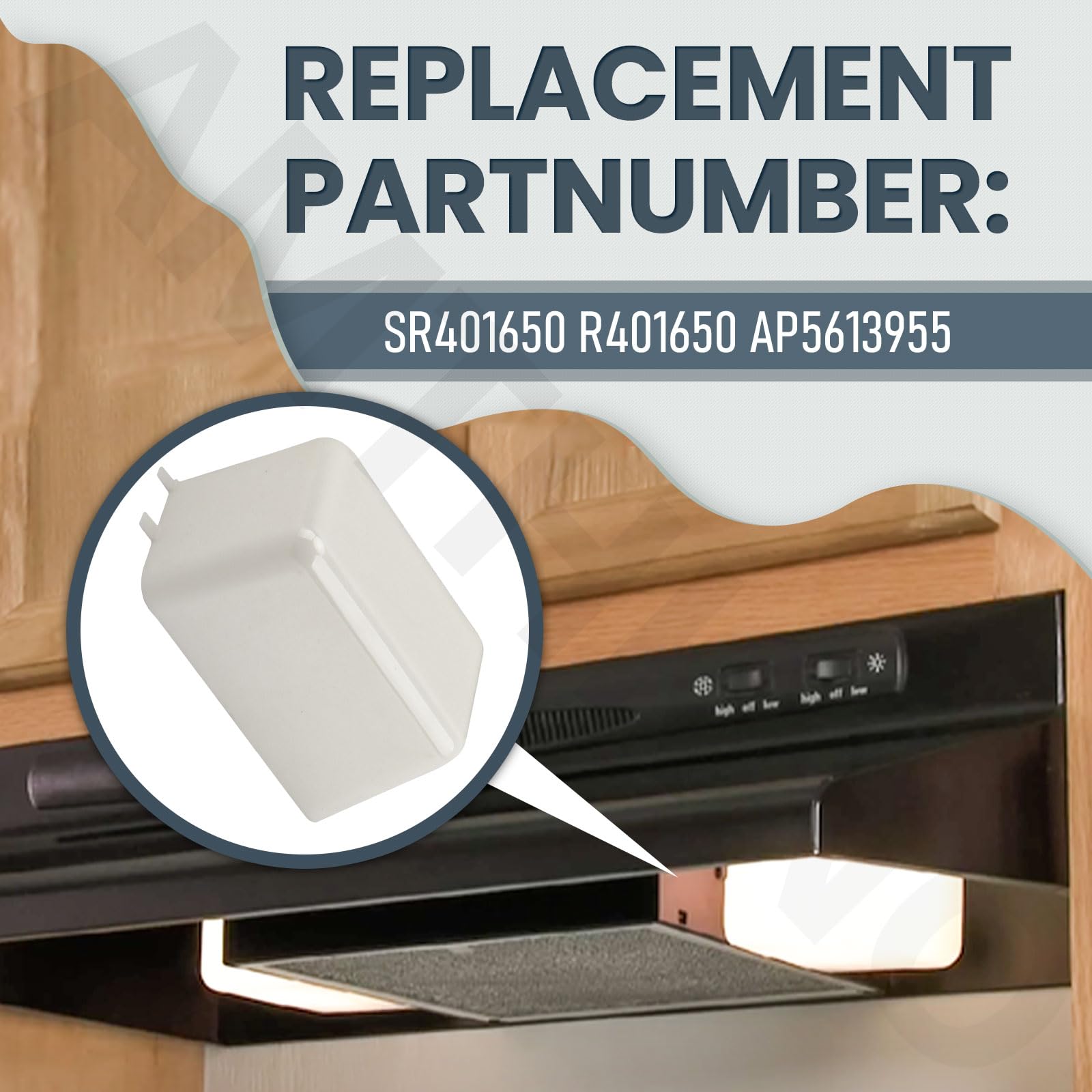 SR401650 Lente de cubierta de luz compatible con campana extractora Broan R401650 AP5613955 QL1 NS65 3