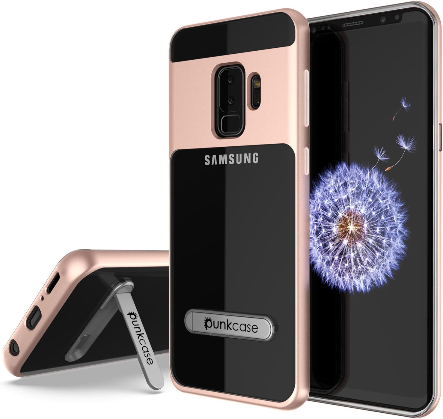 Galaxy S9 Plus Case, PUNKcase [Lucid 3.0 Series] [Slim Fit] [Clear Back] Armor Cover w/Integrated Kickstand, Drop Protection & PUNKSHIELD Screen Protector for Samsung Galaxy S9+ [Rose Gold]