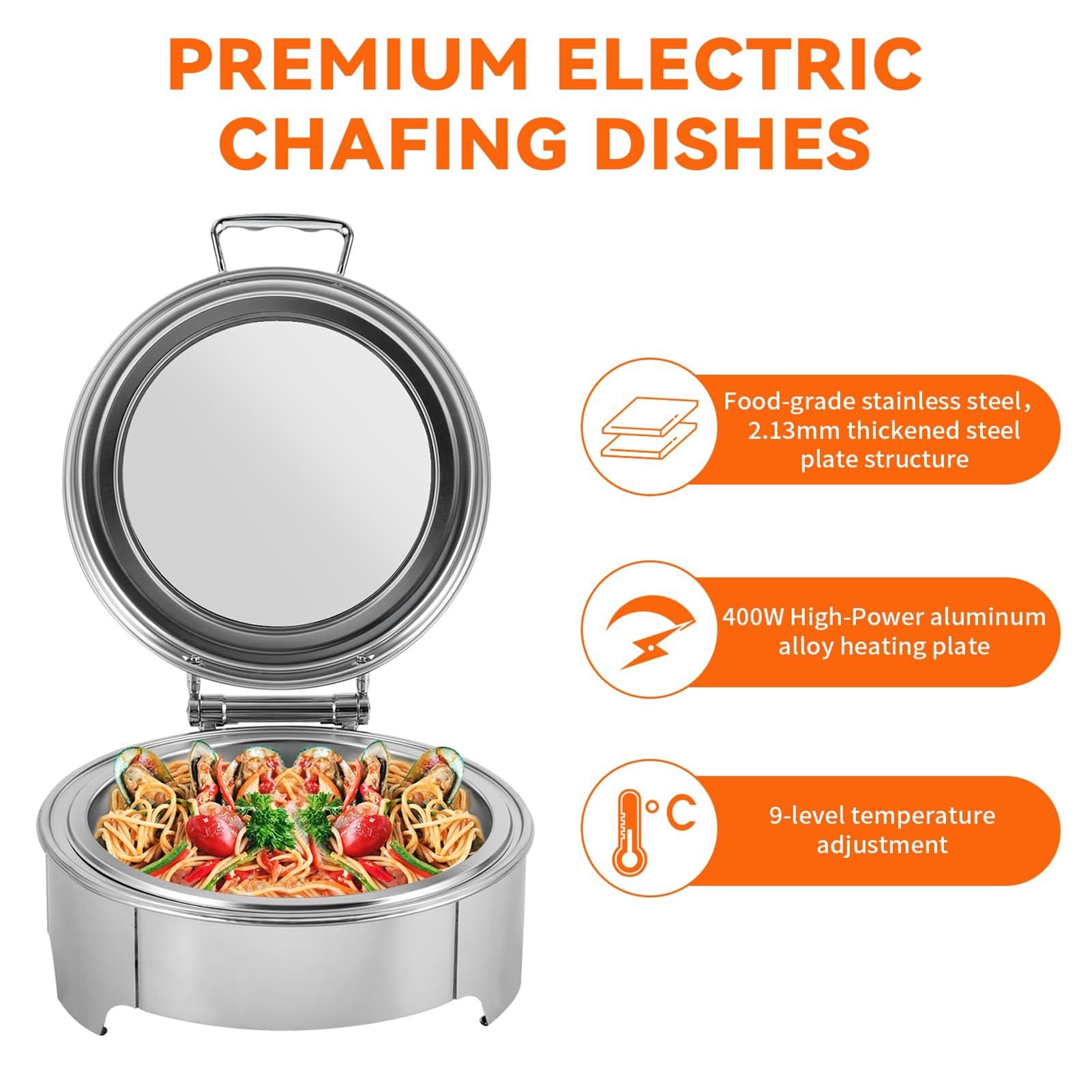 Calentador de Alimentos eléctrico Redondo de Acero Inoxidable de 400 W, Calentador Inteligente para Buffet, Ideal para cenas, Fiestas y Banquetes de Boda.