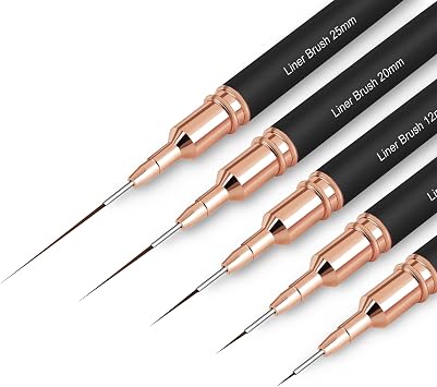 Nail Art Brushes, 5Pcs Nail Art Liner Brushes, Painting Design Brush Set Nail Dotting Drawing Tool for Long Lines, Thin Details, Fine Drawing Sizes 4/8/12/20/25mm, Black