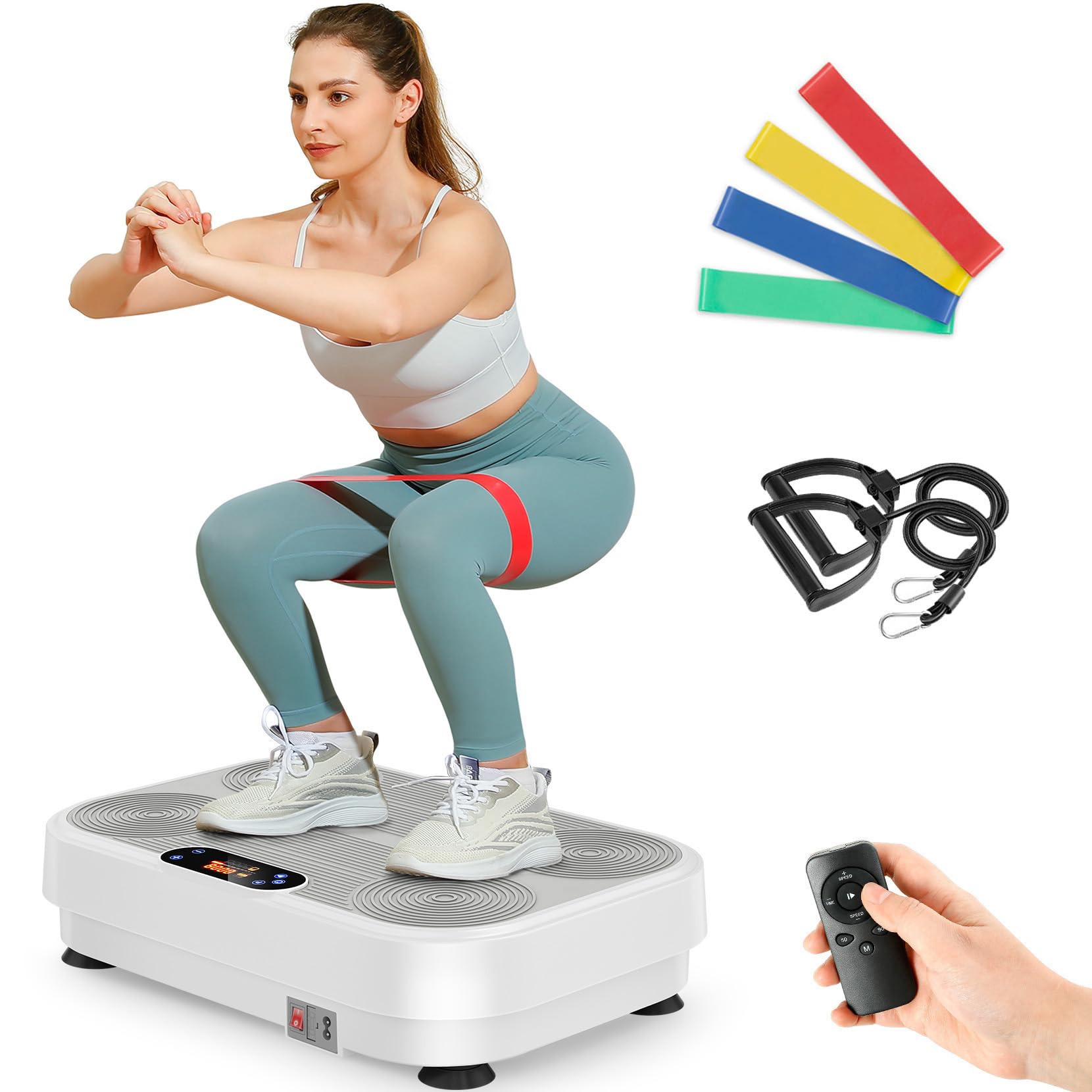 Dripex Vibration Plate Exercise Machine, Power Vibrating Plate Exercise Machine for Fitness, Whole Body Workout Vibration Plate Platform with 2 Resistance Training Ropes and 4 Exercise Bands