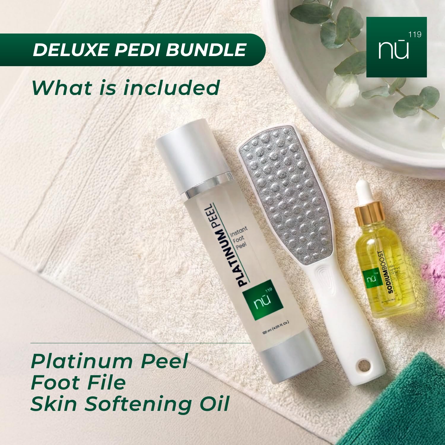 nu119 Kit de cuidado de pies para pies lisos: spray exfoliante de pies de 120 ml, bálsamo de pies y lima de pies para pedicura en casa, cuidado de pies y rutina de exfoliación