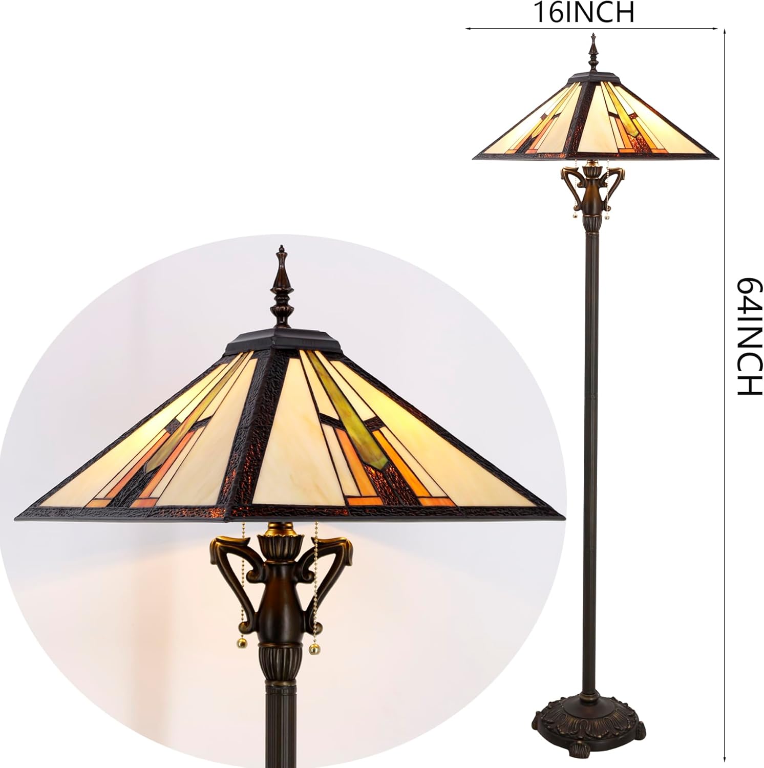 Tiffany Floor Lamp Multicolour Mission Style Stained Glass Standing Reading Light 16X16X64 Inch