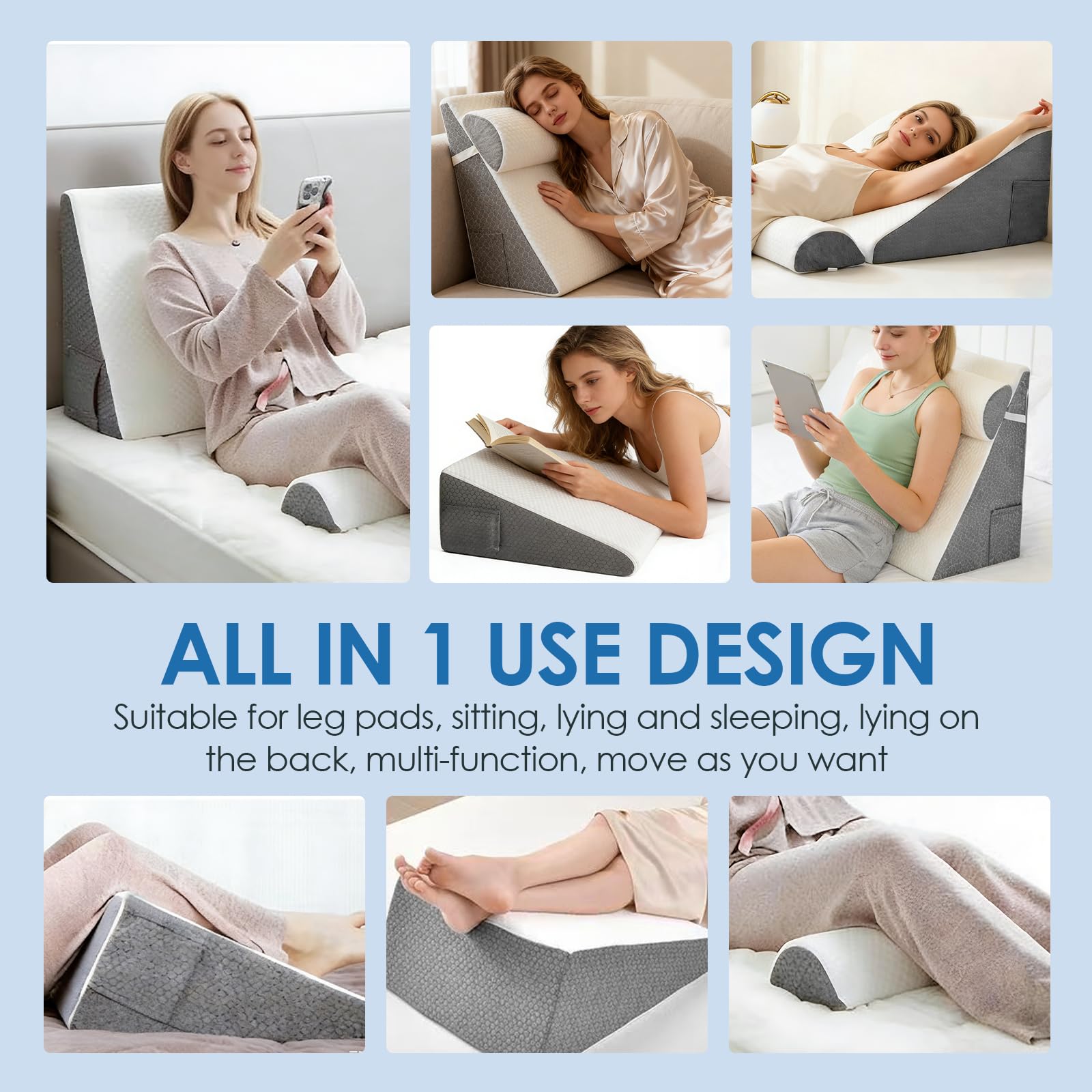 Cuscino inclinabile con angolazione regolabile,3-in-1 multifunzionale per letto e schiena, Cuscino triangolare ortopedico in memory foam