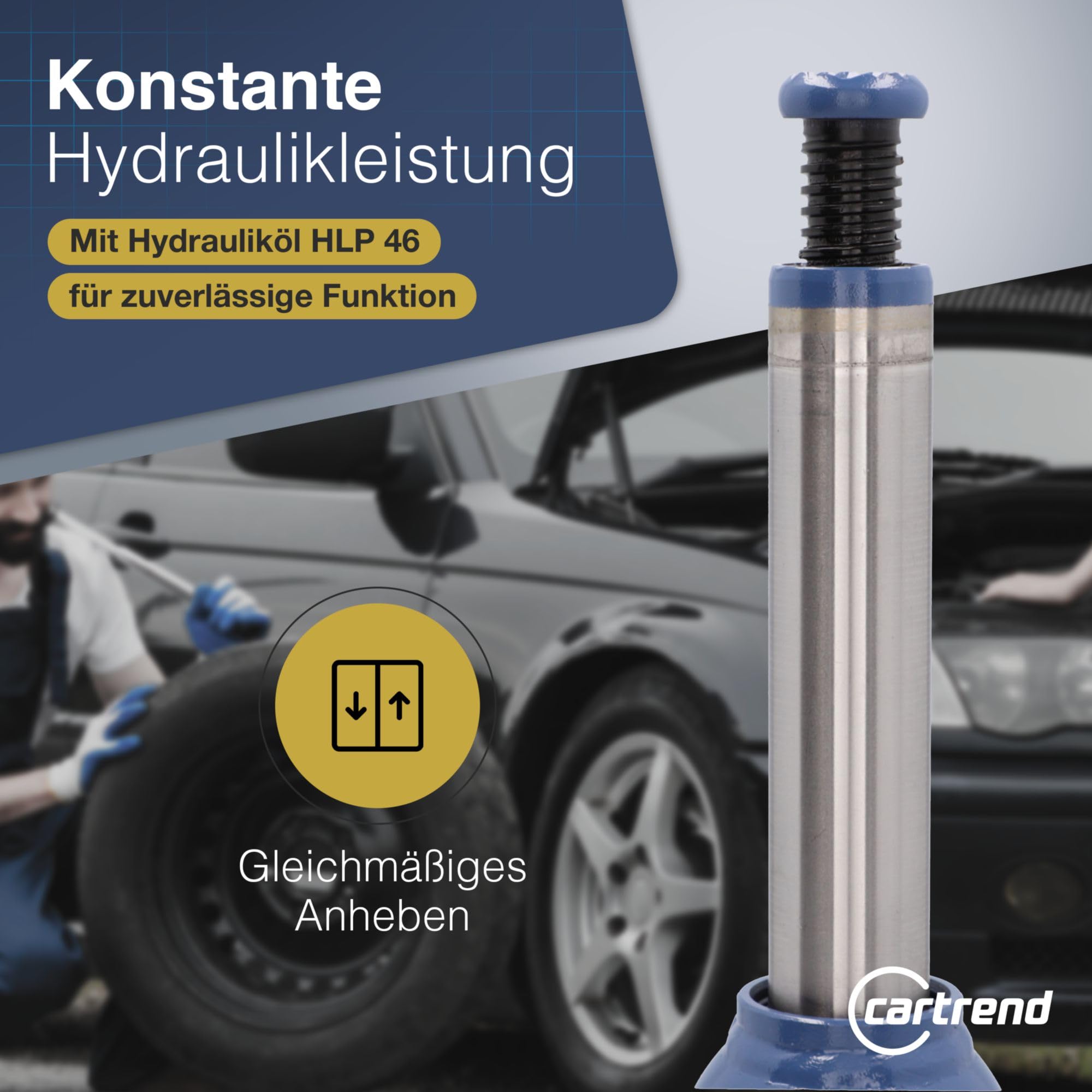 cartrend Hydrauliczny podnośnik samochodowy, lewarek stojący, podnośnik stempelkowy, udźwig do 5000 kg, wykonany z wysokiej jakości stali