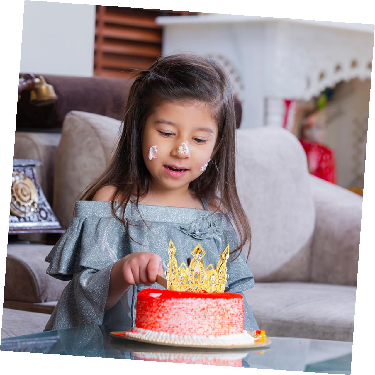 2pcs Alloy Birthday Cake Crown Decoration for Party, Non-edible Chic Cake Topper Set, Color Random Random Color