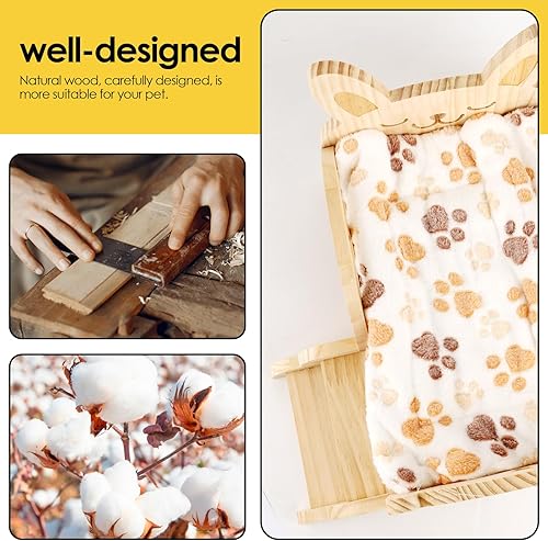 Miniatura 3 de HOSUKKO Cama de conejillo de indias de madera con alfombrilla de 13.5 pulgadas x 9.3 pulgadas, escondite desmontable con escaleras, animales