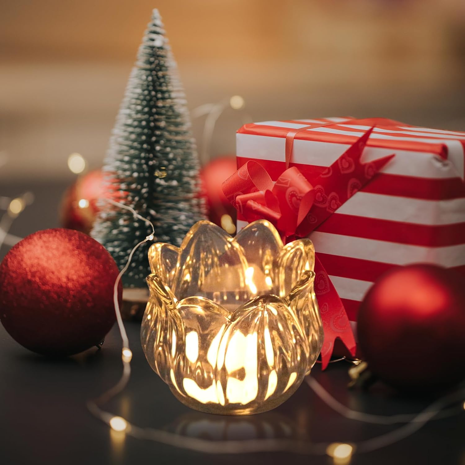 Tulip Votive Candle Holders Set of 12, Tea Light Candle Holder Glass for Table Centerpiece, Tealight Candle Holders for Wedding Déco, Birthday, Anniversary, Parties, and Holiday (Clear)