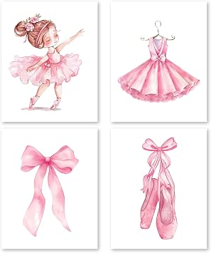 FUQWZ Ballet Wall Art Pink Coquette Room Decor Set of 4 8x10in, Unframed - Pink Posters for Dorm - Girl Wall Art 059