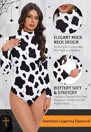 Zando Women's Long Sleeve Mock Neck Bodysuit Halloween Cosplay Tops