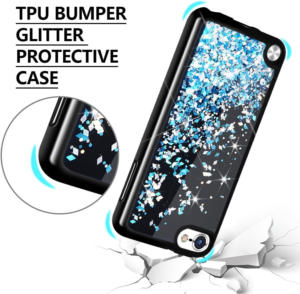 iPod Touch 5 6 7 Case, Caka iPod Touch 6 Glitter Case Starry Night Series Luxury Fashion Bling Flowing Liquid Floating Sparkle Glitter Girly Soft TPU Case for iPod Touch 5 6 7 (Blue)