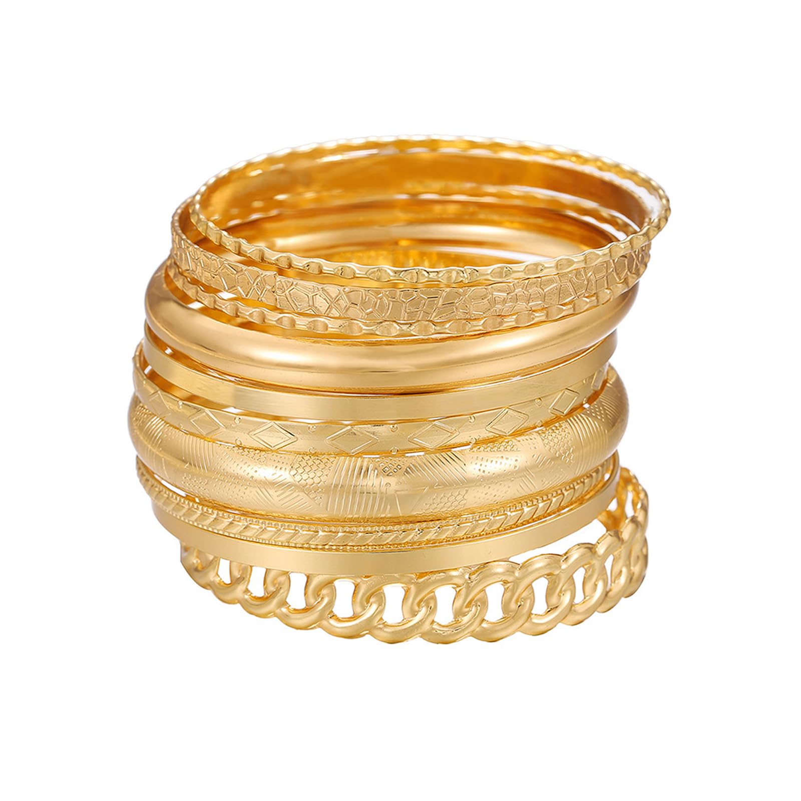 YBMYCM10Pcs Gold-plated Bangle Bracelet Set for Women Multi Layer Stackable Wide Bangles Indian Chunky Bangle Bracelets Ethnic Glossy Textured Bracelets Wedding Outfit Jewelry